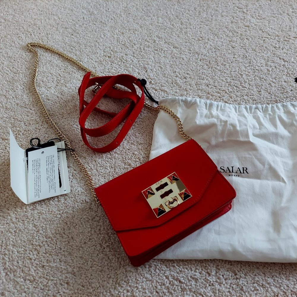 SALAR Sylvie Belt Bag Chain Strap Shoulder Bag Convertible Excellent Red